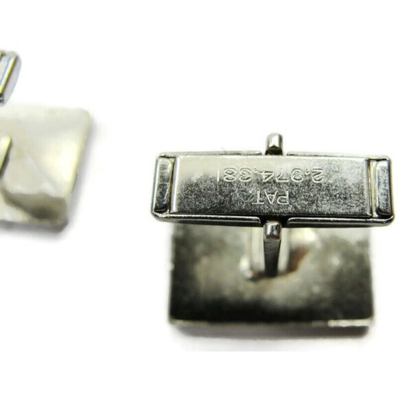 Cufflinks Rectangular Silver Tone Tux Shirt Vintage Pat No - Picture 8 of 8